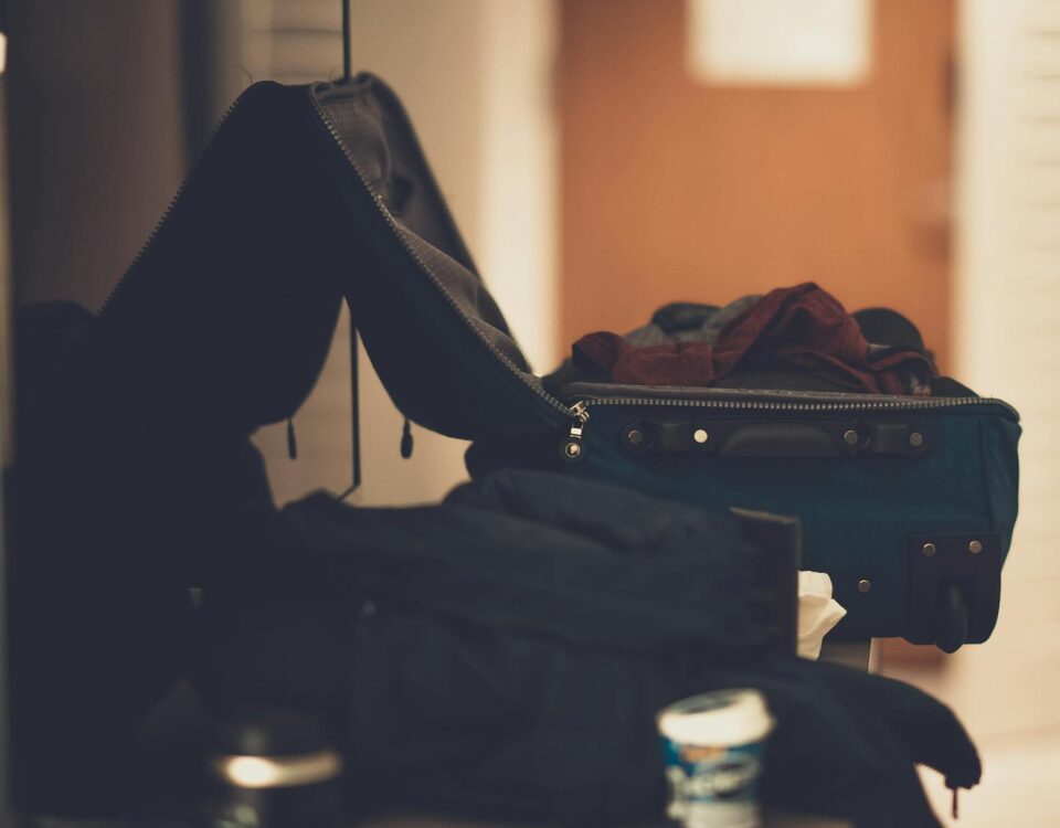 blue travel luggage